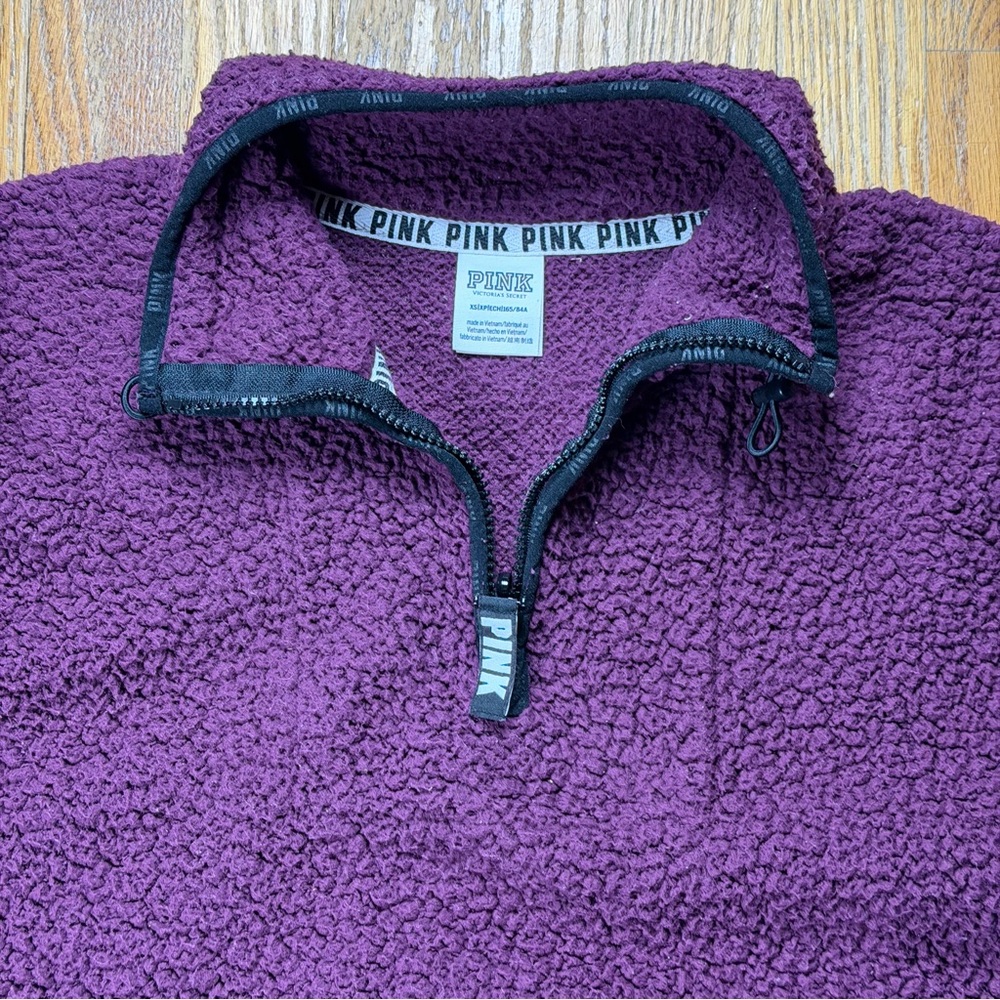 Victoria's Secret PINK Sweatshirt Womens XS Purple Sherpa 1/4 Zip Pullover - Picture 2 of 11